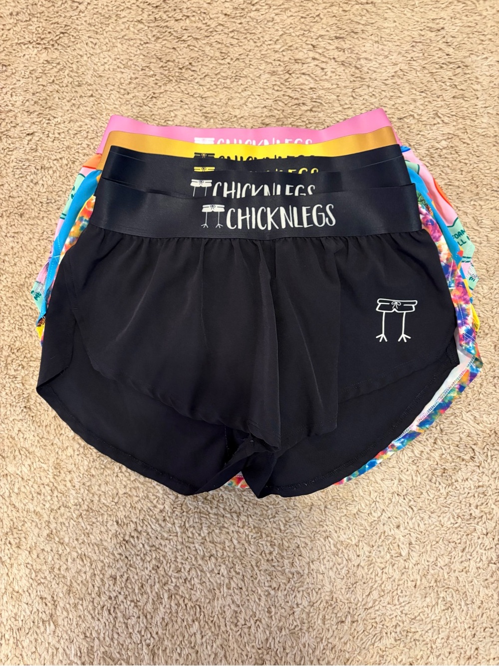 5 Pair - Chicknlegs Women's Athletic Shorts - Black & Multicolor Pack - Picture 2 of 16